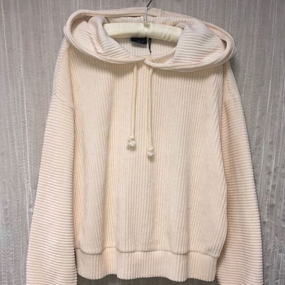 UO S M Oversized Ivory Chunky Cotton Corduroy Pullover Hoodie - Picture 1 of 8